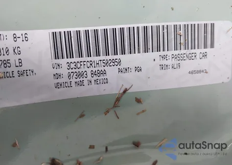 2017 Fiat 500 Lounge z USA, uszkodzony, nr VIN 3C3CFFCR1HT502950